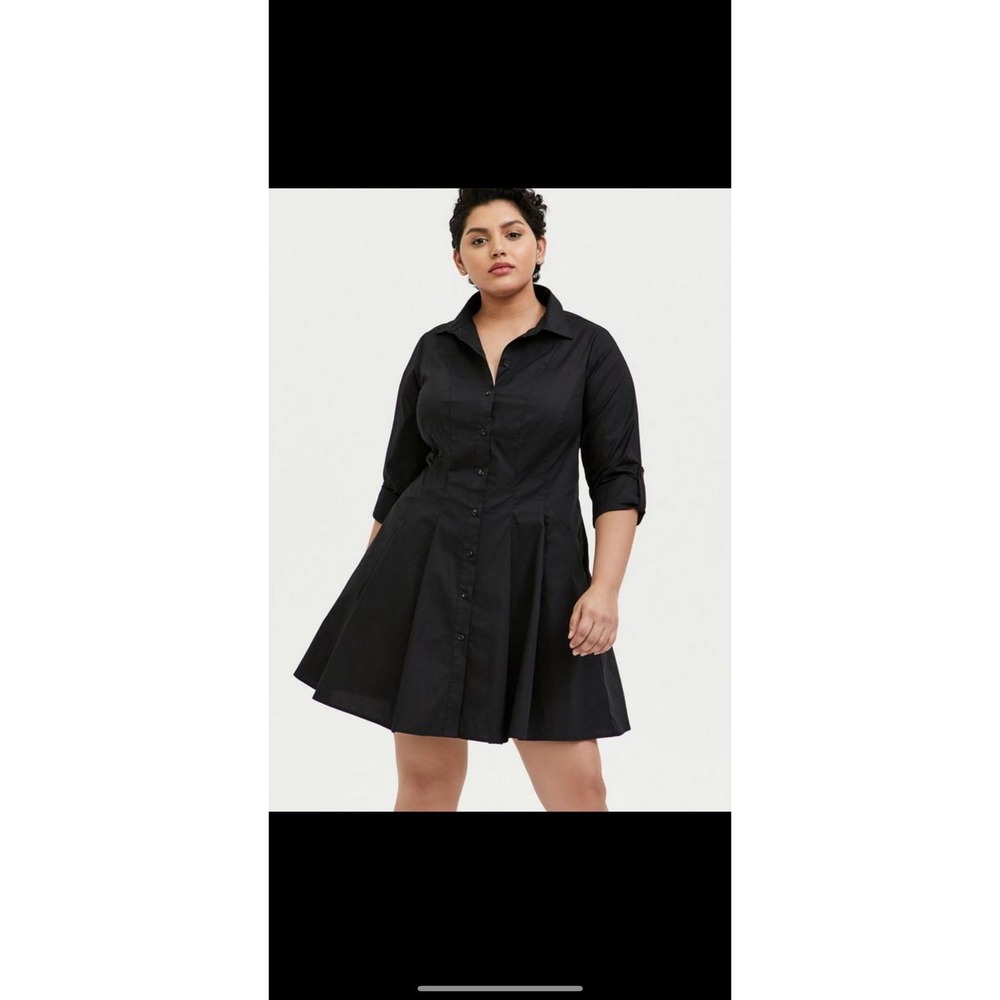 Torrid Black Poplin Button-Front Fit & Flare Shirt Dress size 5/5X - Picture 6 of 8